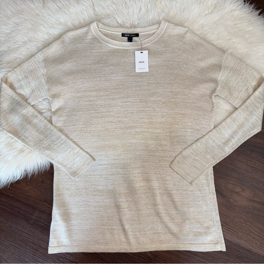 MNG Basics NWT Women’s Medium Lightweight Gold Sparkly Button Down Back Sweater